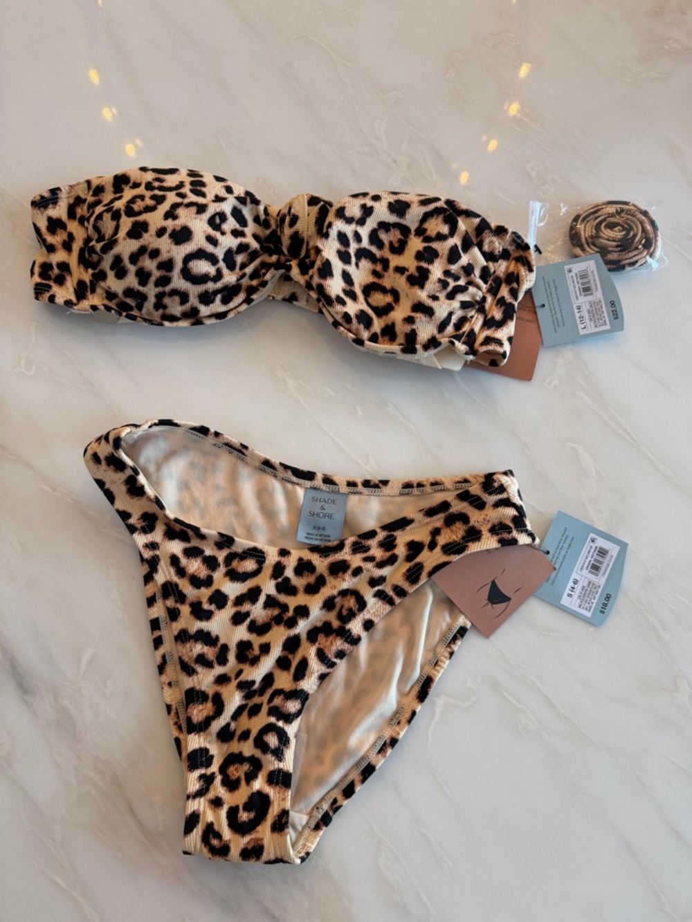 Shade & Shore Leopard Print Bandeau Bikini - Tan, Black